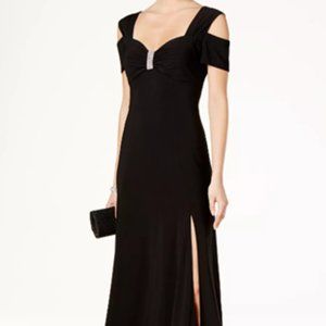 Black cold-shoulder gown
